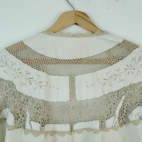 Embroidered Lace Kimono Topper Shabby Chic Artsy Romantic Linen ? Boho Coastal - Picture 13 of 15